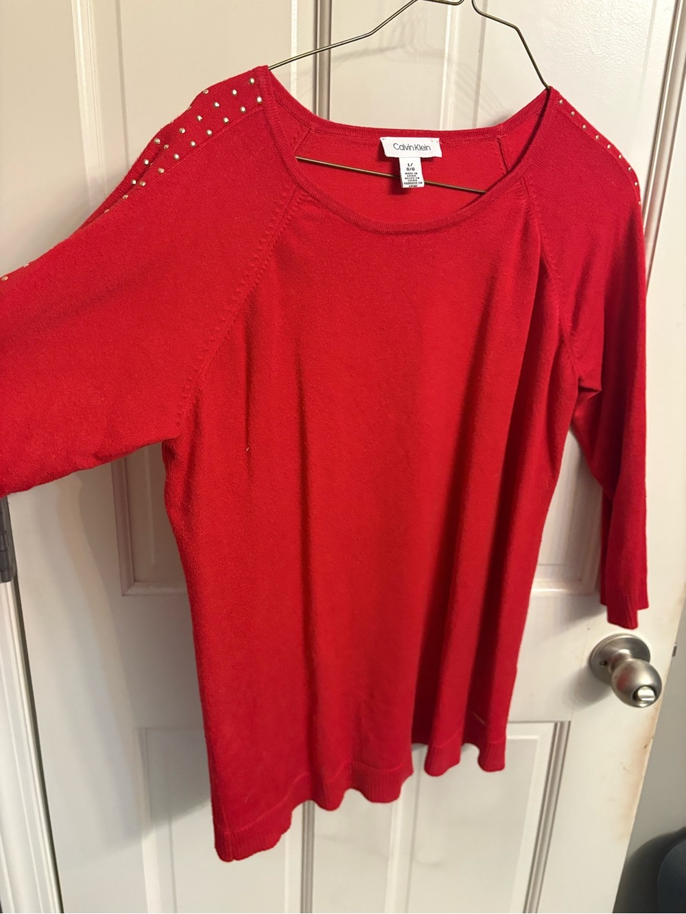 Calvin Klein Red Stud-Accent Knit Sweater